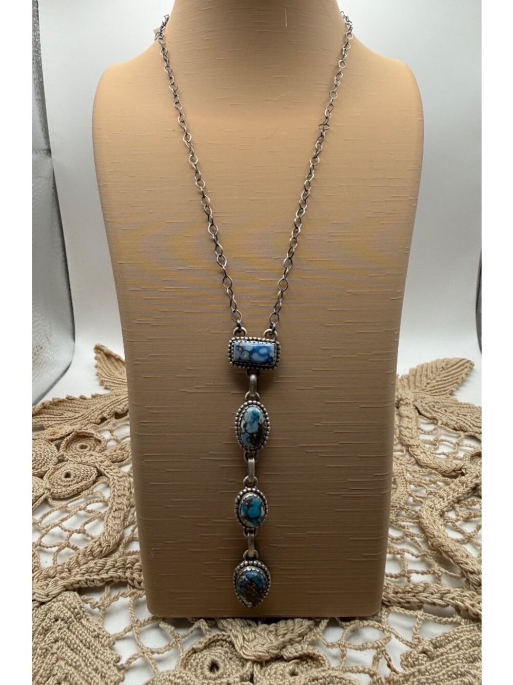 Artisan Golden Hill Turquoise Pendant Necklace Chunky Sterling Silver Chain gift